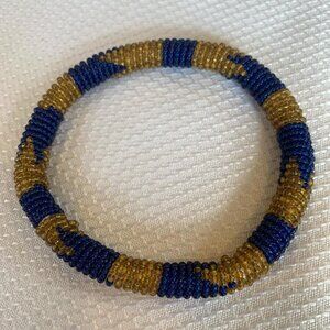 Blue And Gold Beaded Large Bangle Bracelet